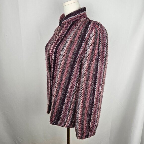 D.K. Gold By Donnkenny Striped Knit Jacket Size 8 Purple Mohair Lambswool 80's - Picture 2 of 9